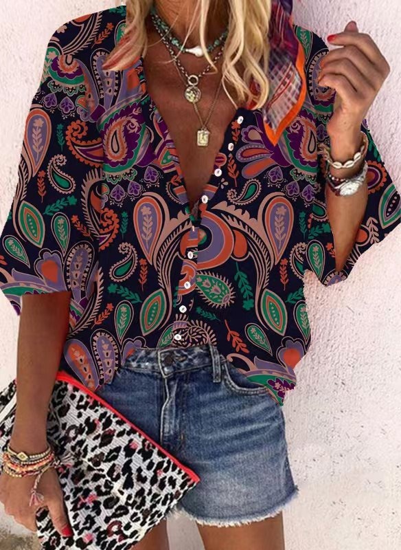 Colorful Floral Button-Down Top