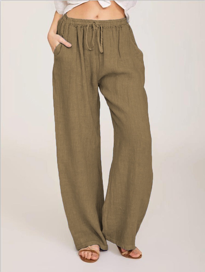 Women's Summer Cotton Linen Lounge Pants with Elastic Waist