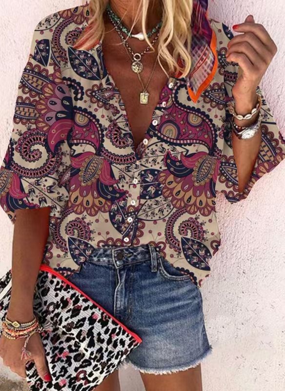 Colorful Floral Button-Down Top