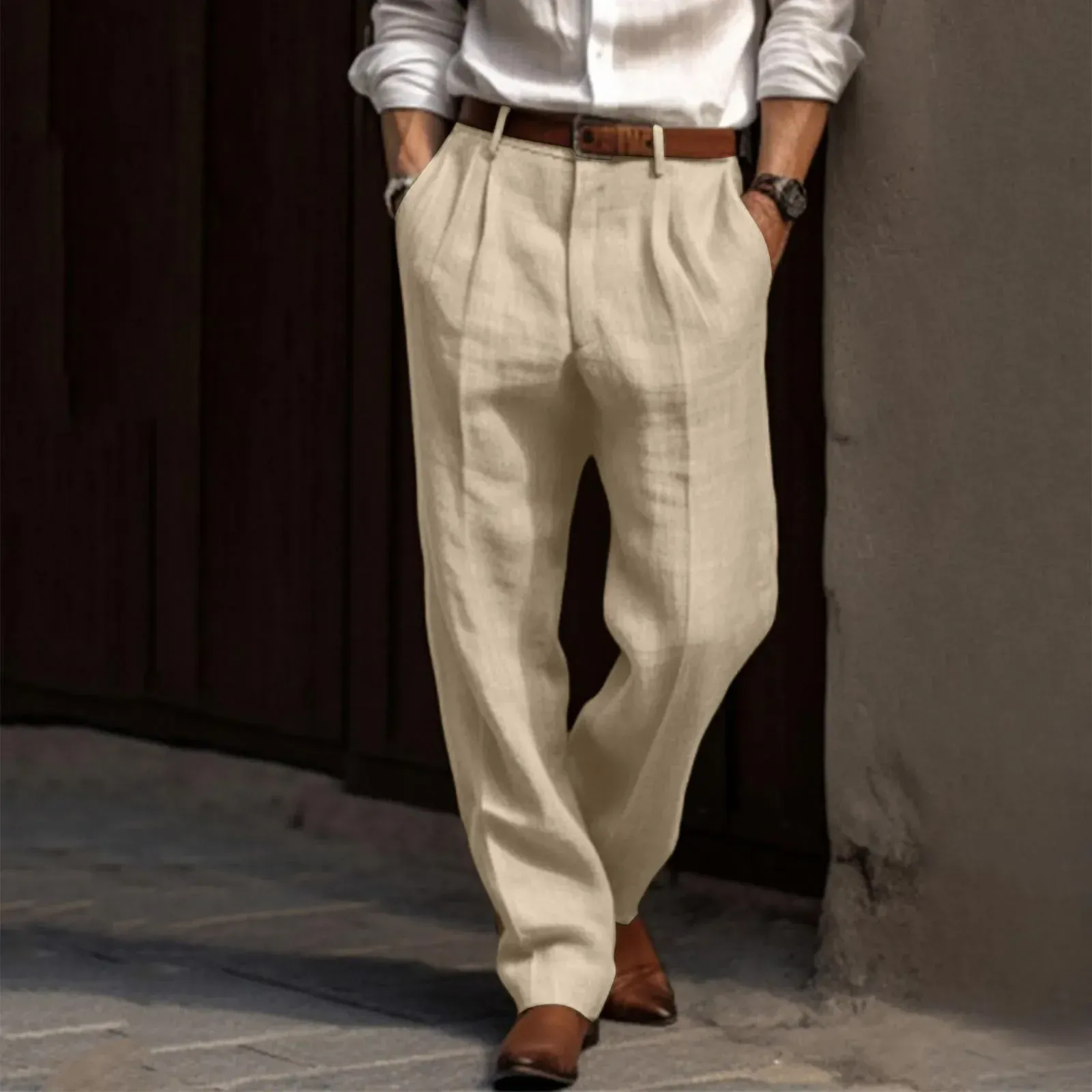 Gentleman's Casual Cotton Linen Straight Leg Pants