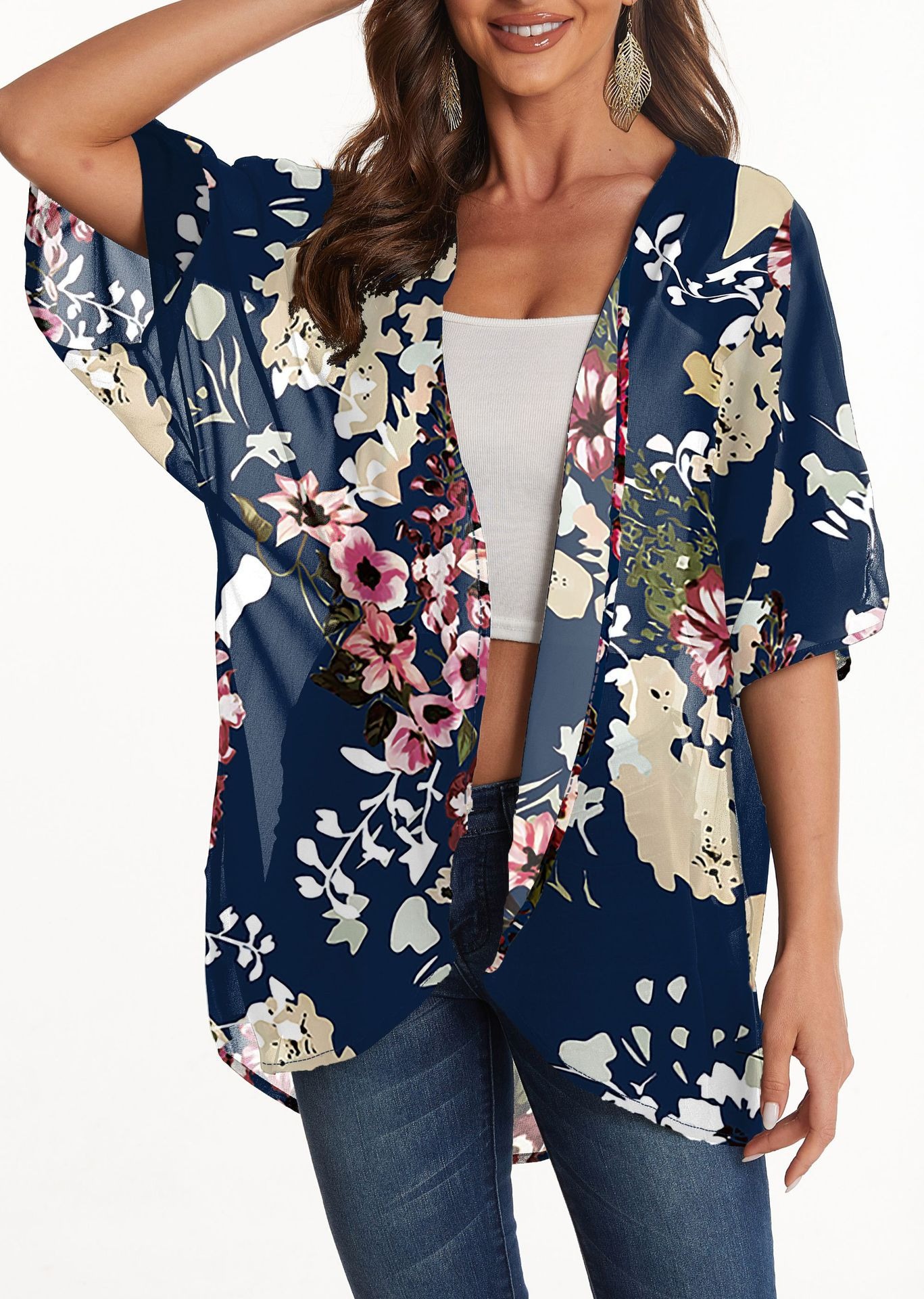 Floral print chiffon cardigan
