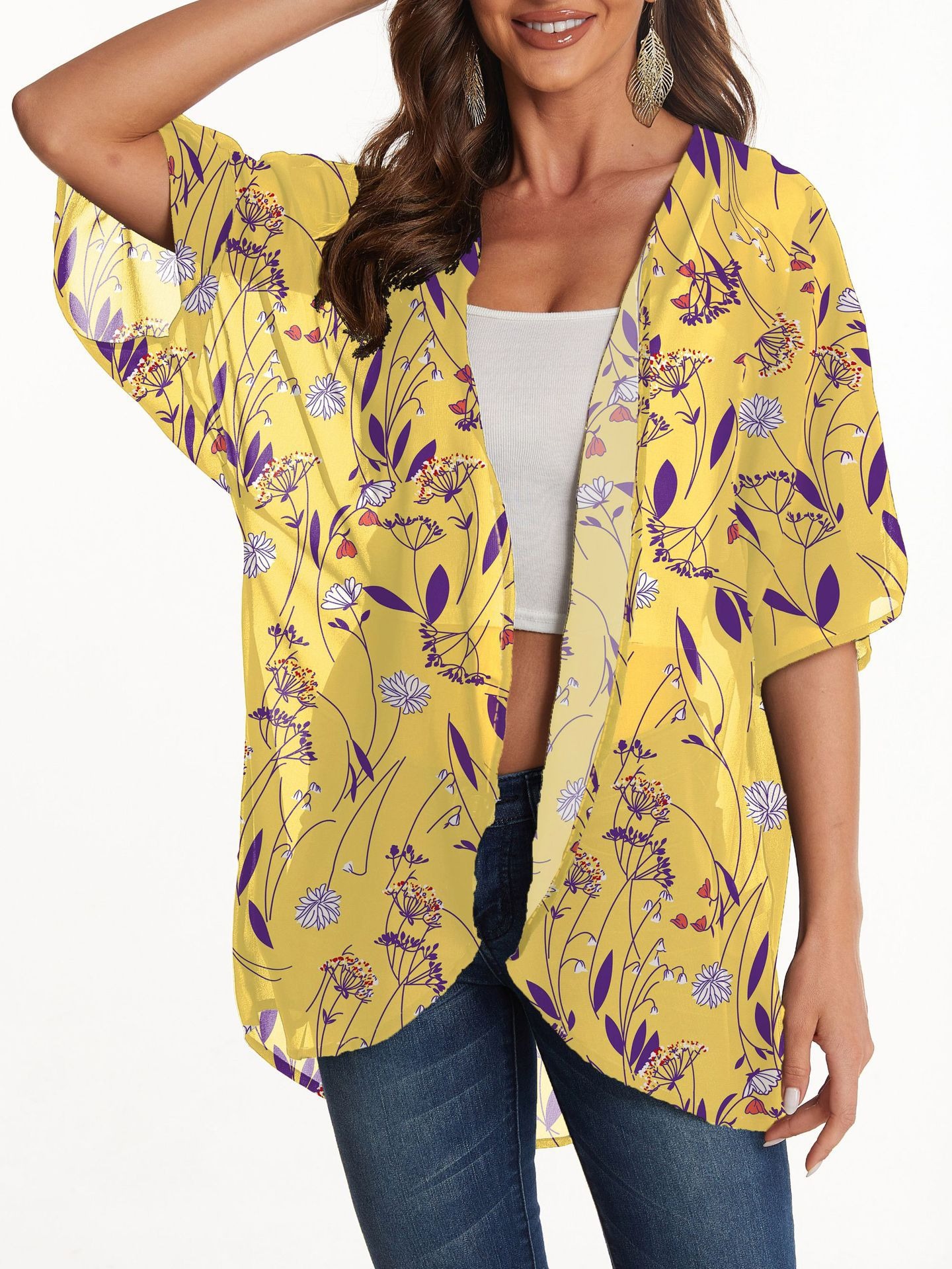 Floral print chiffon cardigan