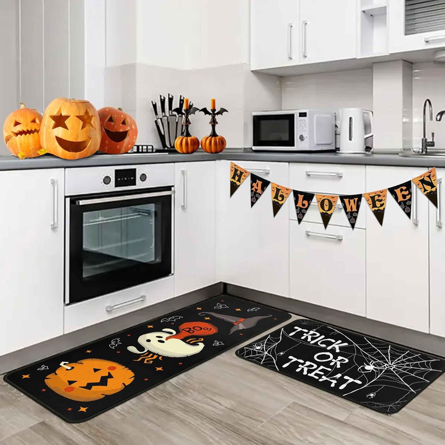 💖Early Halloween Sale 49% OFF🎃 Washable Non-Slip Halloween Kitchen Rug Sets of 2