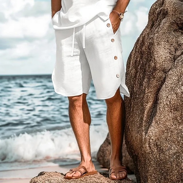 Men’s Breathable Linen Shorts – Elastic Waist, Beach & Daily Wear