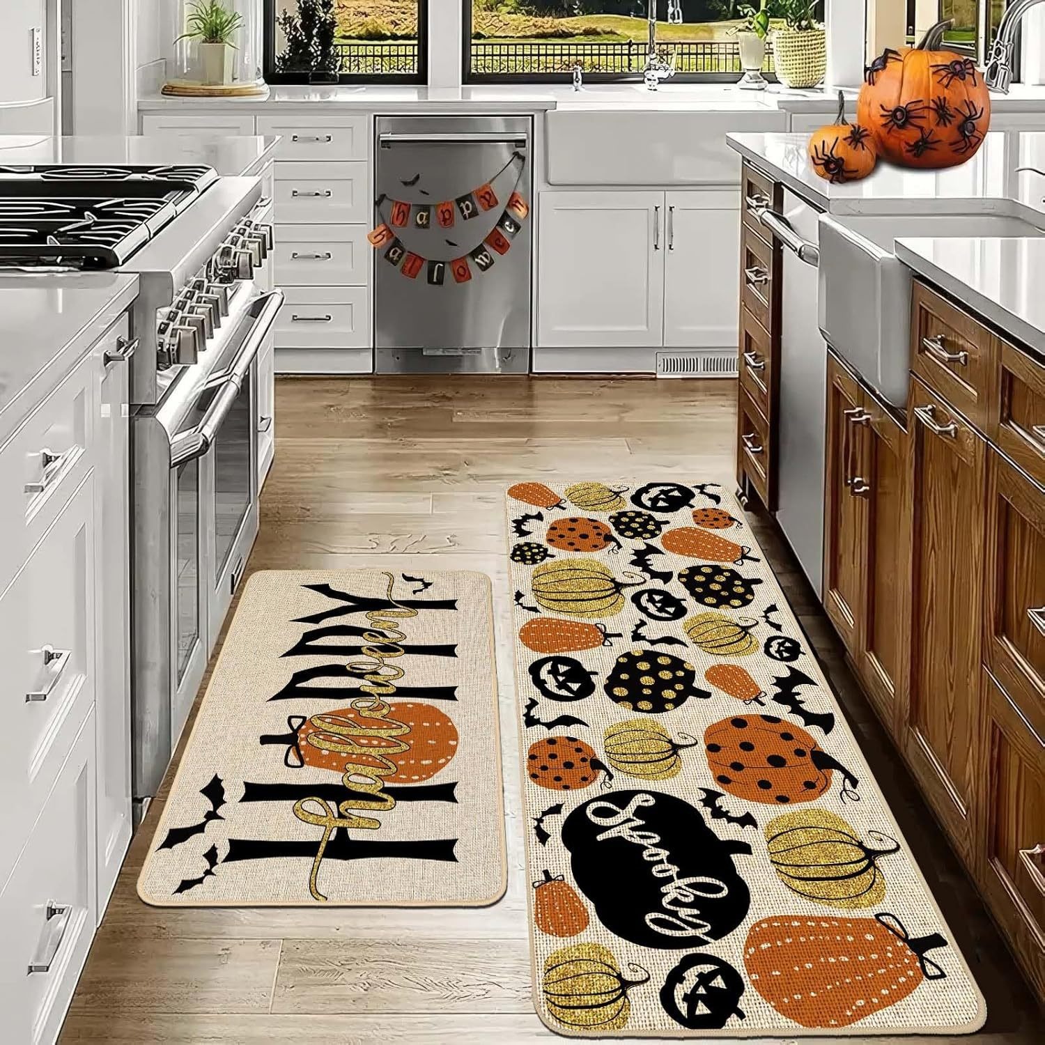 💖Early Halloween Sale 49% OFF🎃 Washable Non-Slip Halloween Kitchen Rug Sets of 2