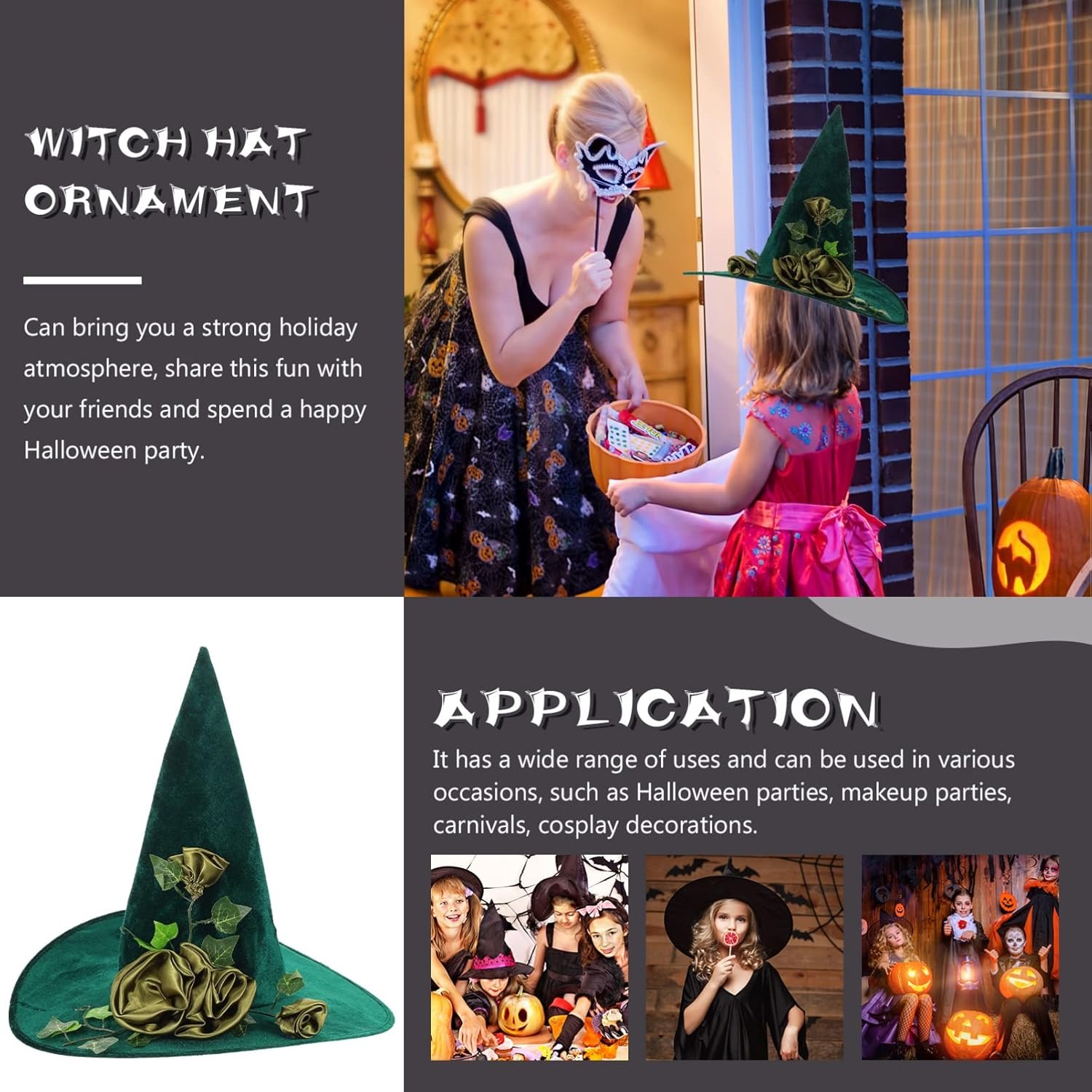 Halloween Green Witch Hat Wizard Cap 