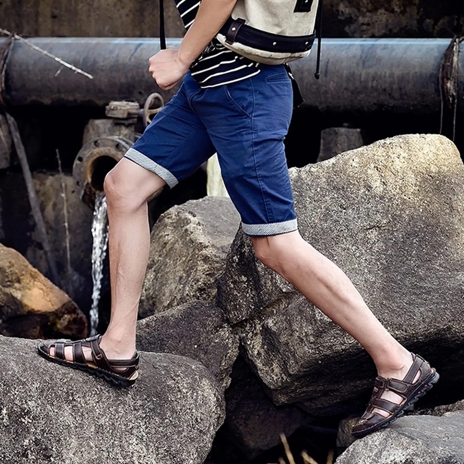 Men Closed Toe Leather Fisherman Adjustable Summer Sandals