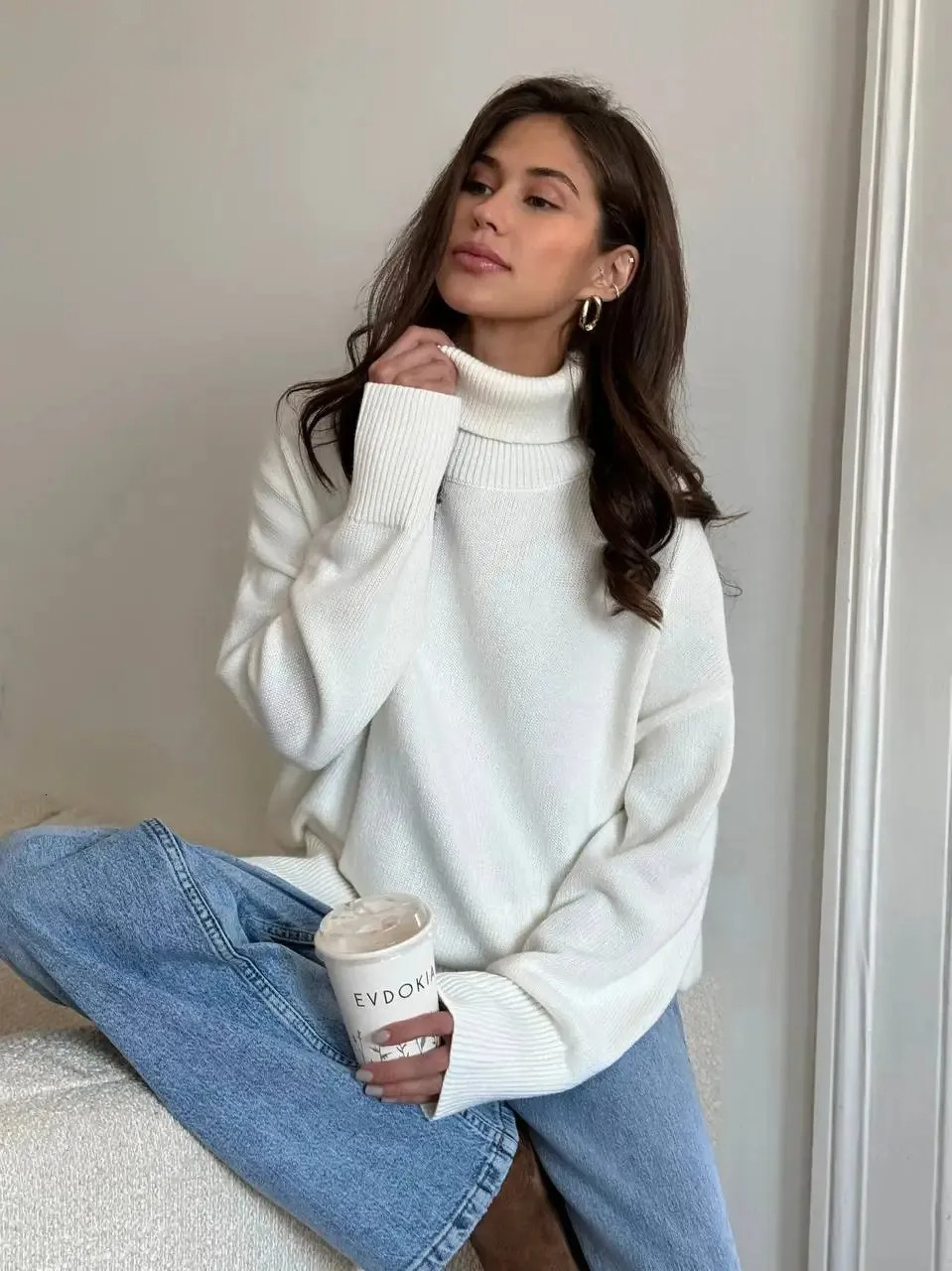 Womens Chunky Turtleneck Sweater: Soft Knit Pullover with Loose Fit