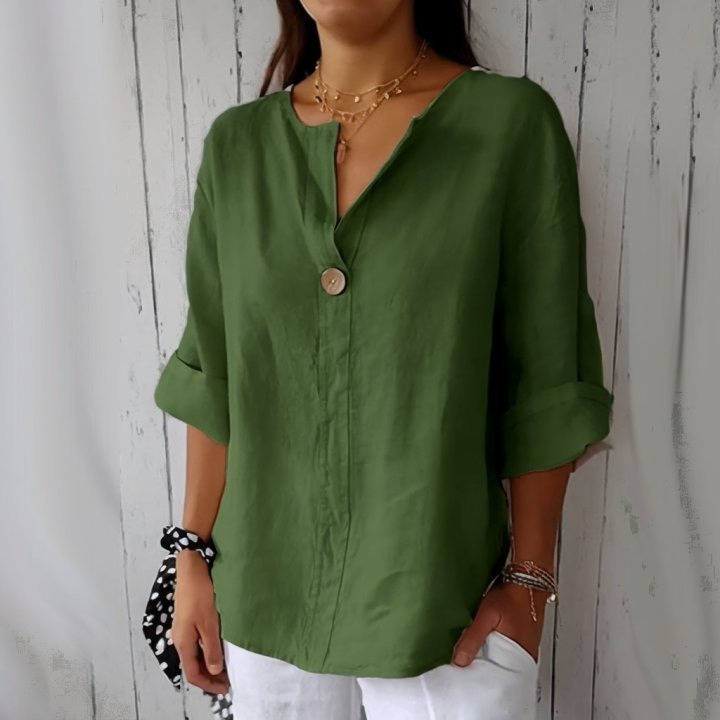 Linen V-Neck Casual Blouse