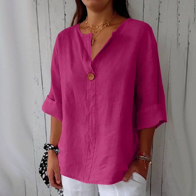 Linen V-Neck Casual Blouse