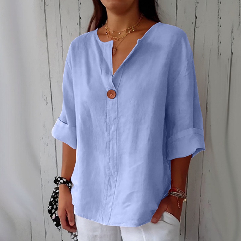 Linen V-Neck Casual Blouse