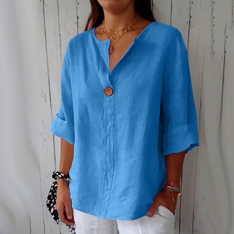 Linen V-Neck Casual Blouse