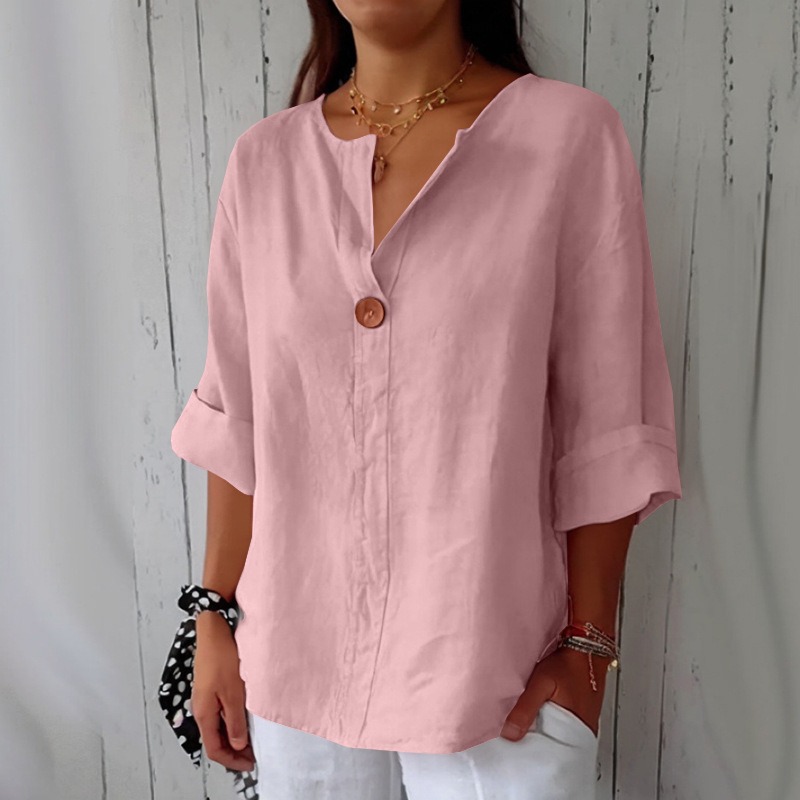 Linen V-Neck Casual Blouse