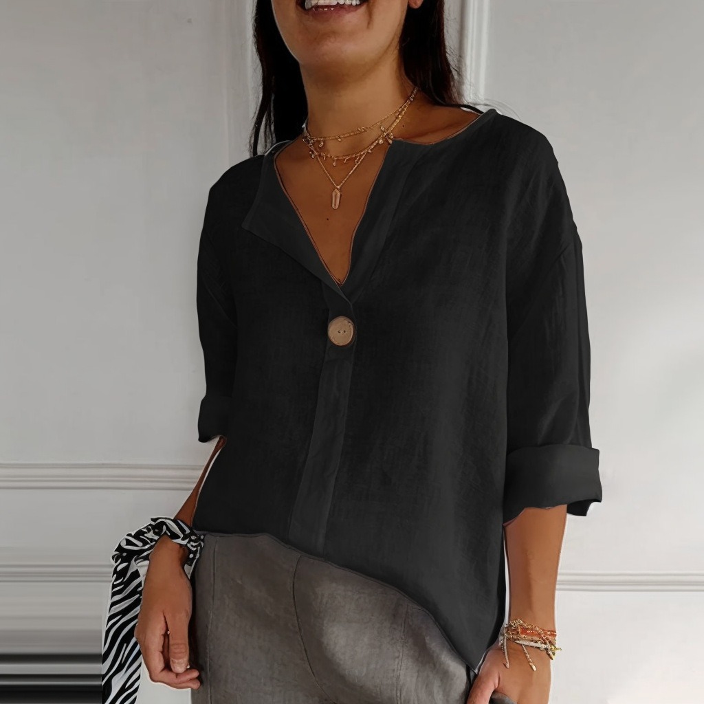 Linen V-Neck Casual Blouse
