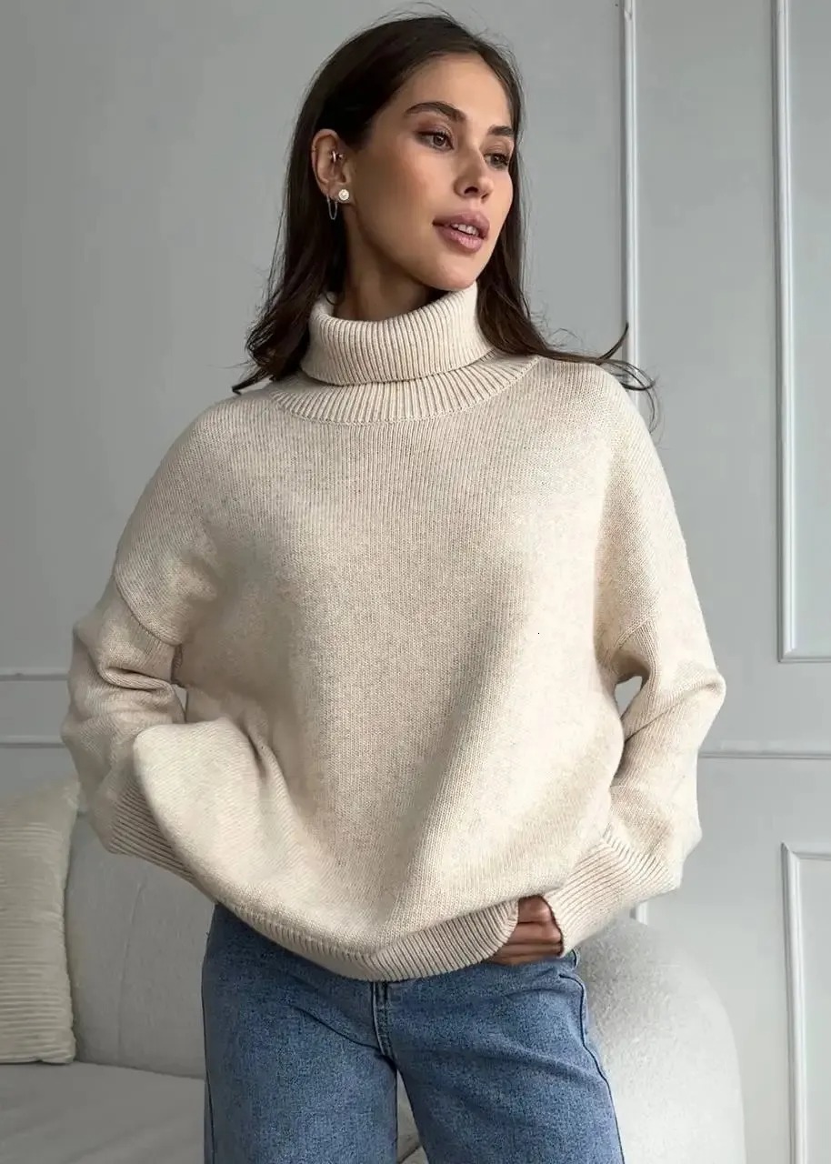 Womens Chunky Turtleneck Sweater: Soft Knit Pullover with Loose Fit