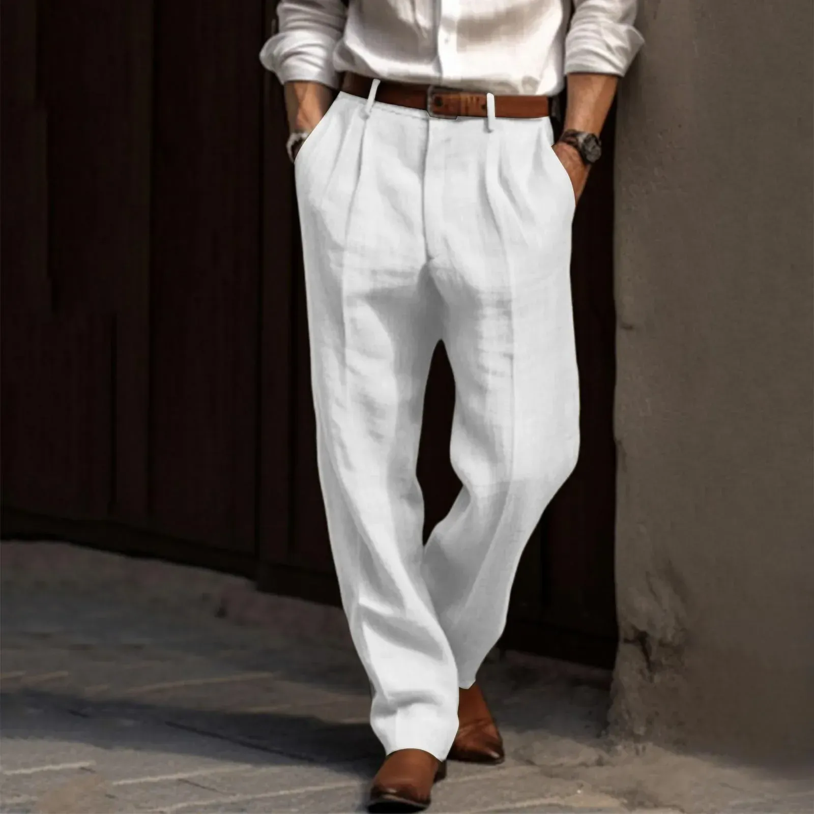 Gentleman's Casual Cotton Linen Straight Leg Pants