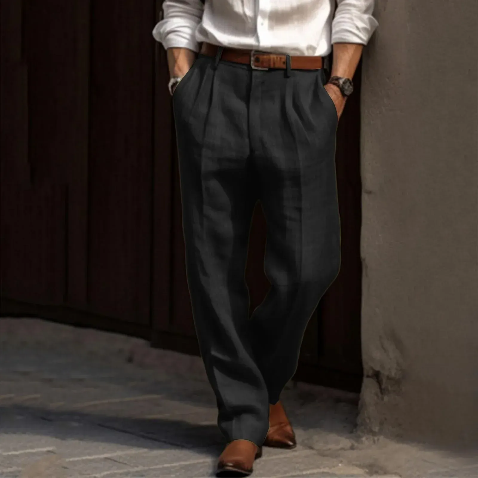 Gentleman's Casual Cotton Linen Straight Leg Pants