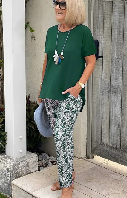 Round Neck Short Sleeve Top and Pants Set