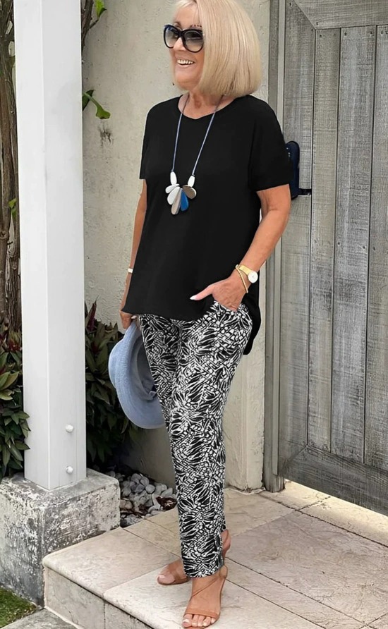 Round Neck Short Sleeve Top and Pants Set