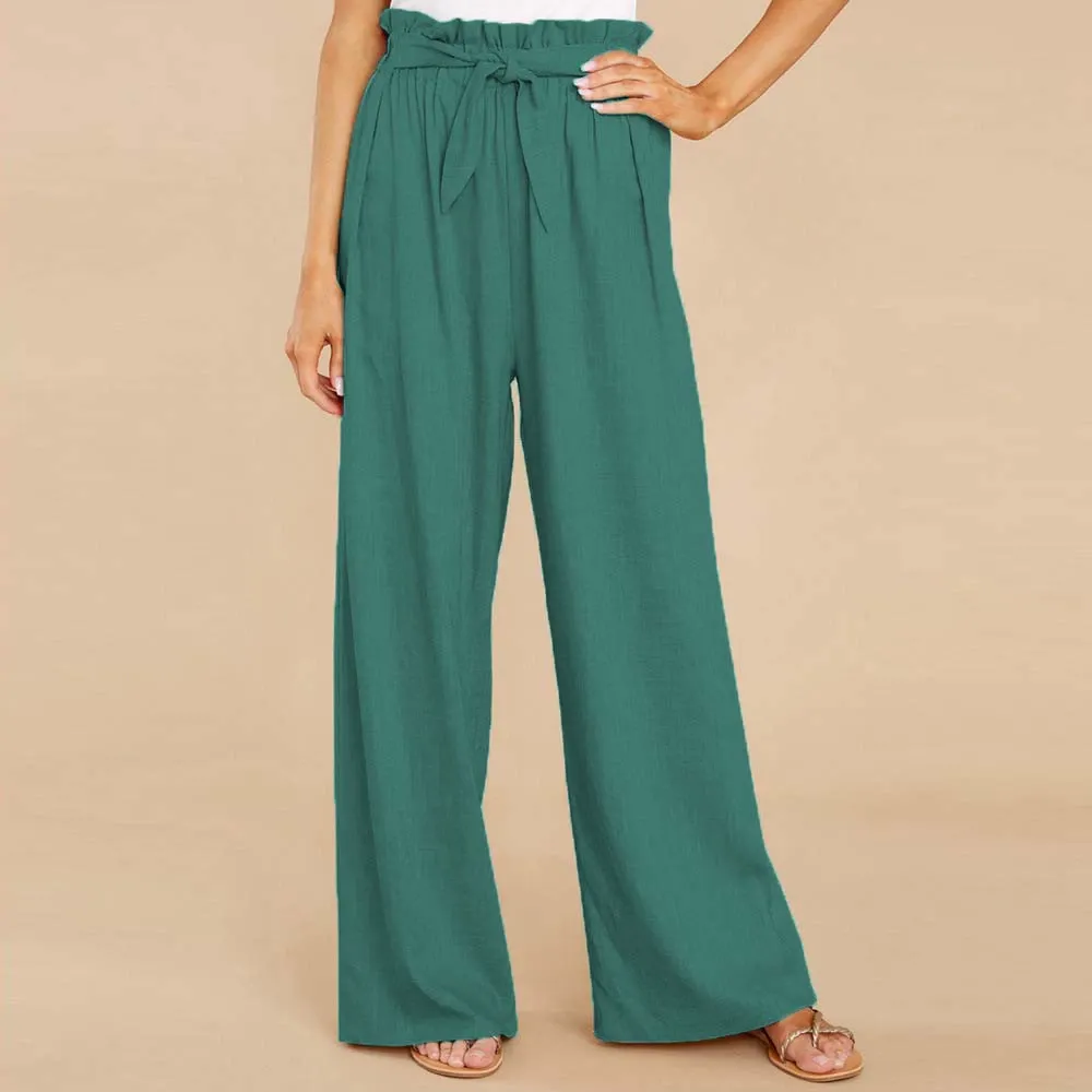 Women's loose cotton and linen casual trousers