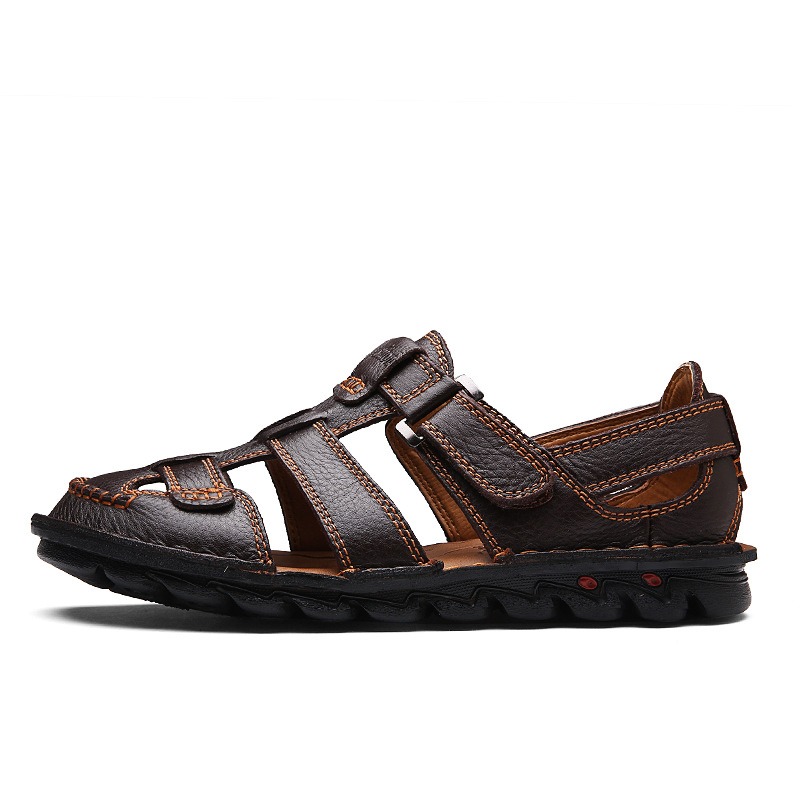 Men Closed Toe Leather Fisherman Adjustable Summer Sandals