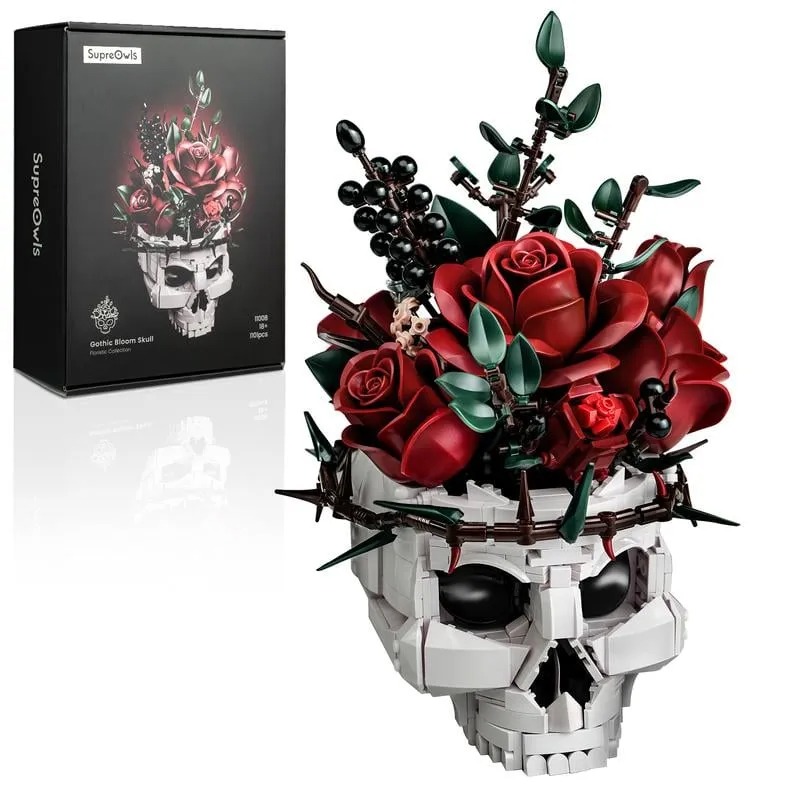 💀🌹Gothic Skull Rose Building Set for Adults🎁Buy 2 Free Shipping