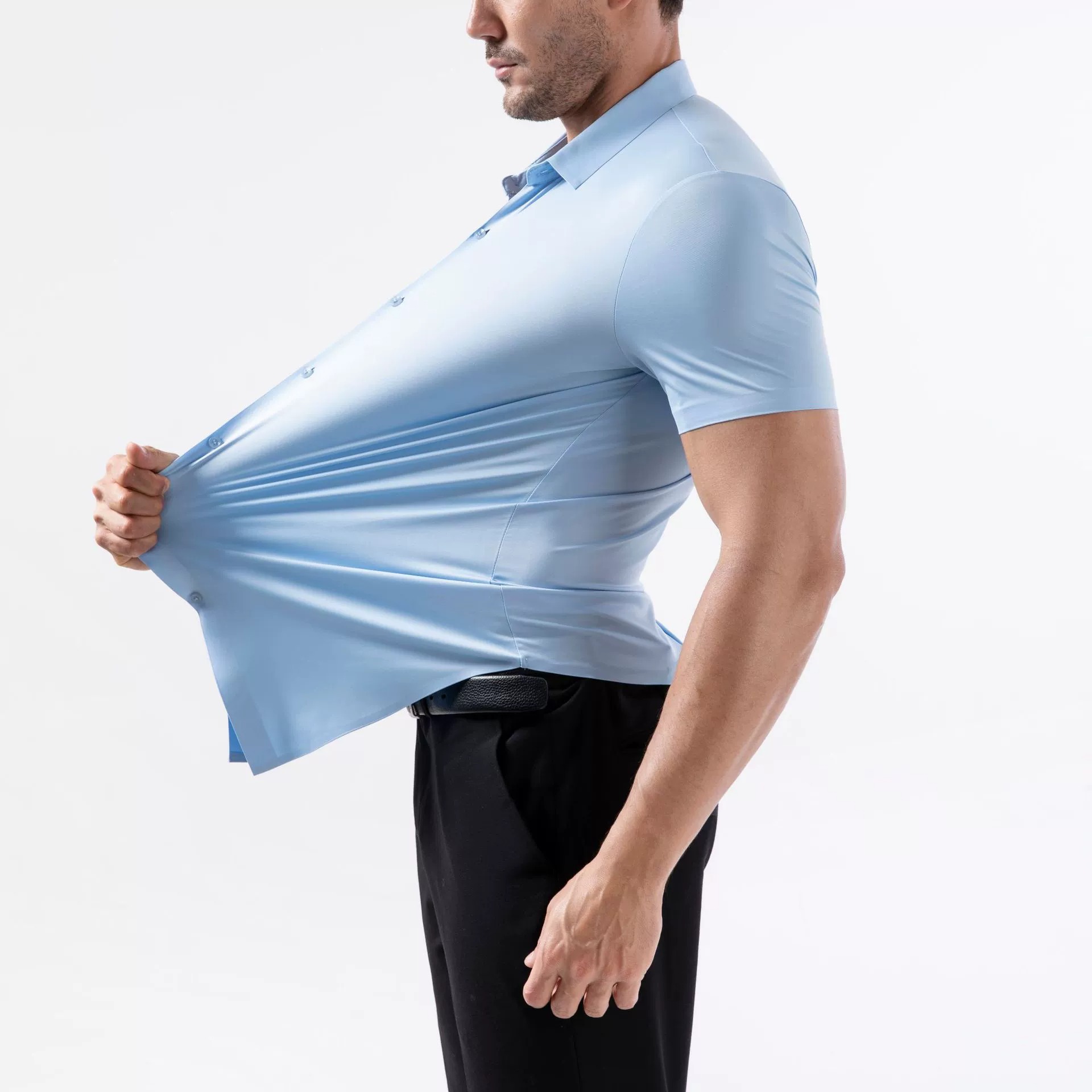 Four-sided high elastic non-iron anti-wrinkle men's short-sleeved shirt