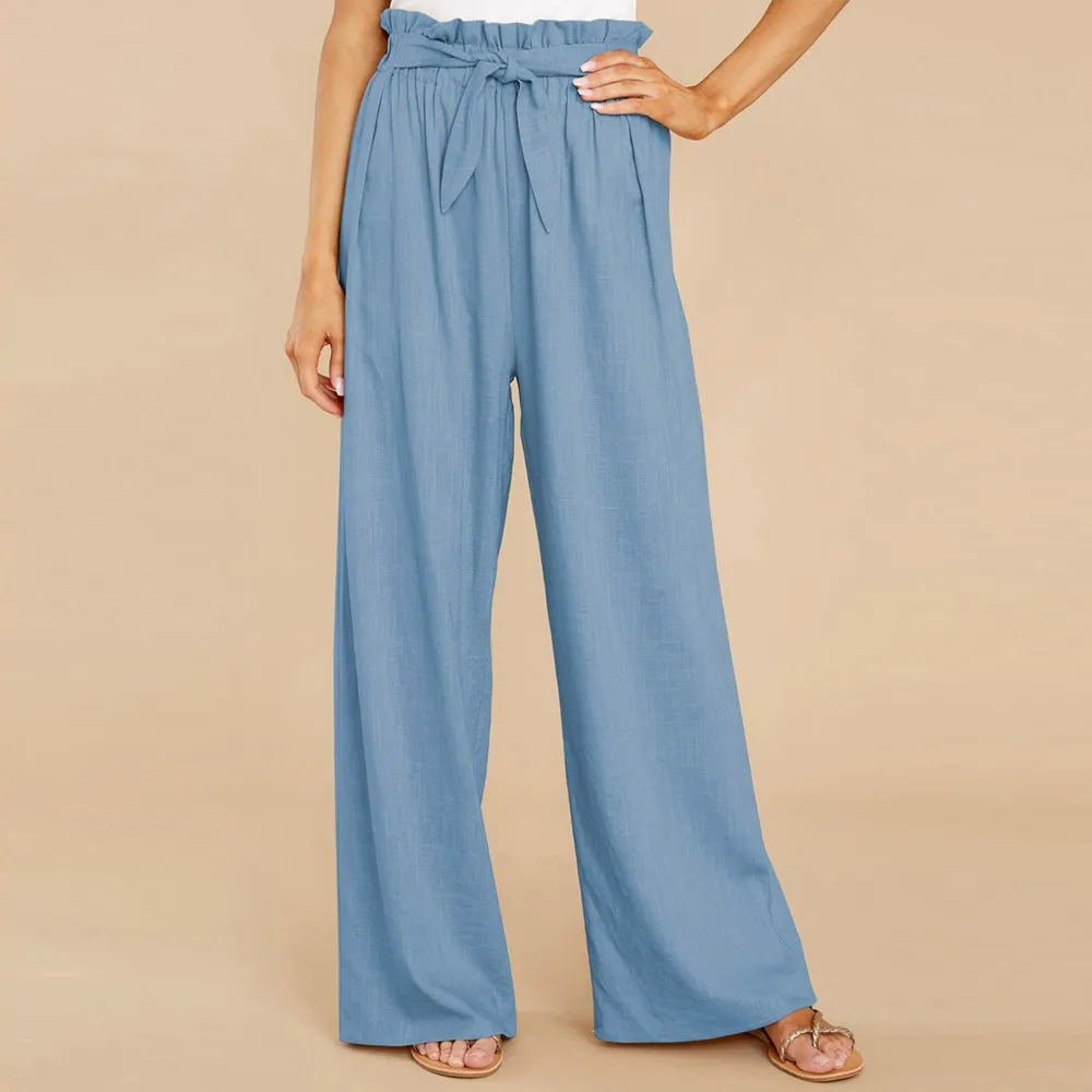 Women's loose cotton and linen casual trousers