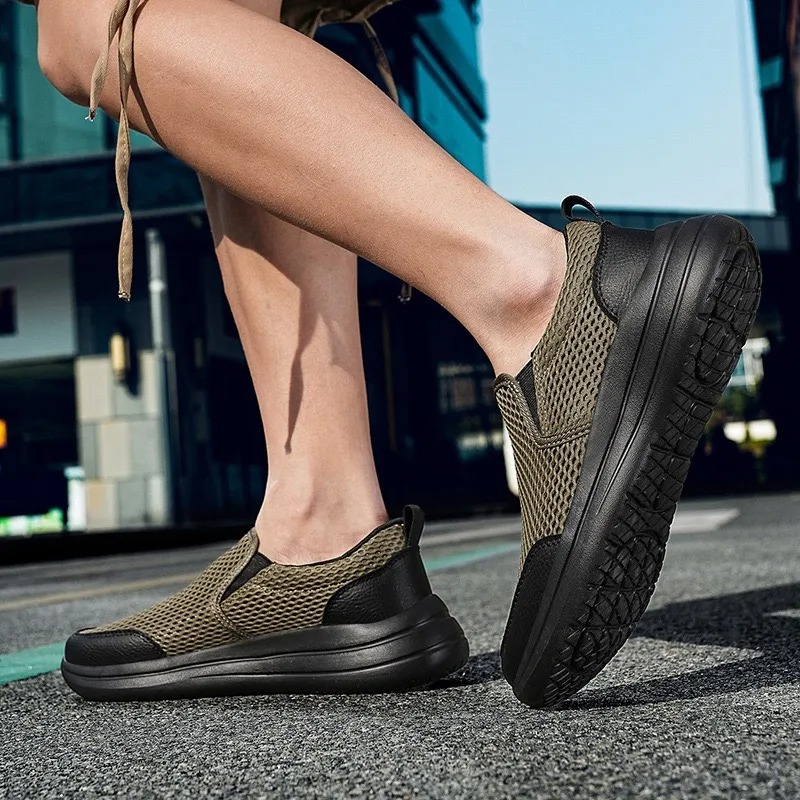 Men's Orthopedic Arch Support Leather & Mesh Slip-On Shoes - Wide Toe Box