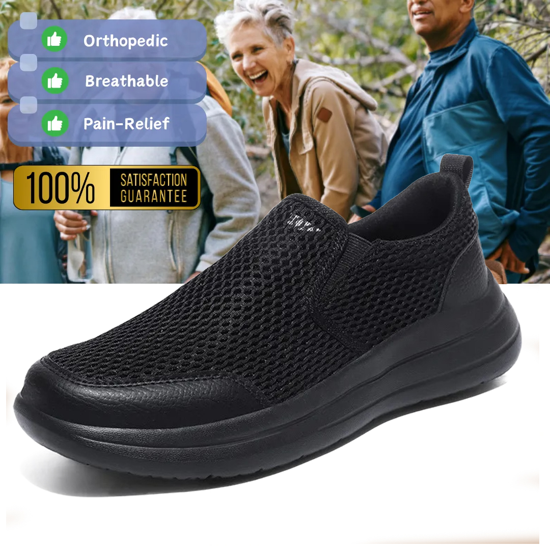 Men's Orthopedic Arch Support Leather & Mesh Slip-On Shoes - Wide Toe Box