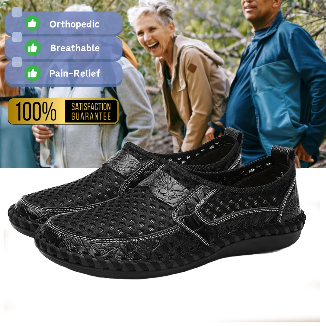 Men's handmade genuine leather mesh breathable slip-on shoes