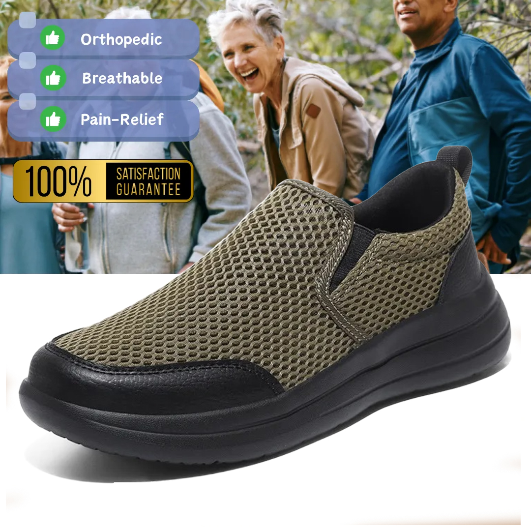 Men's Orthopedic Arch Support Leather & Mesh Slip-On Shoes - Wide Toe Box