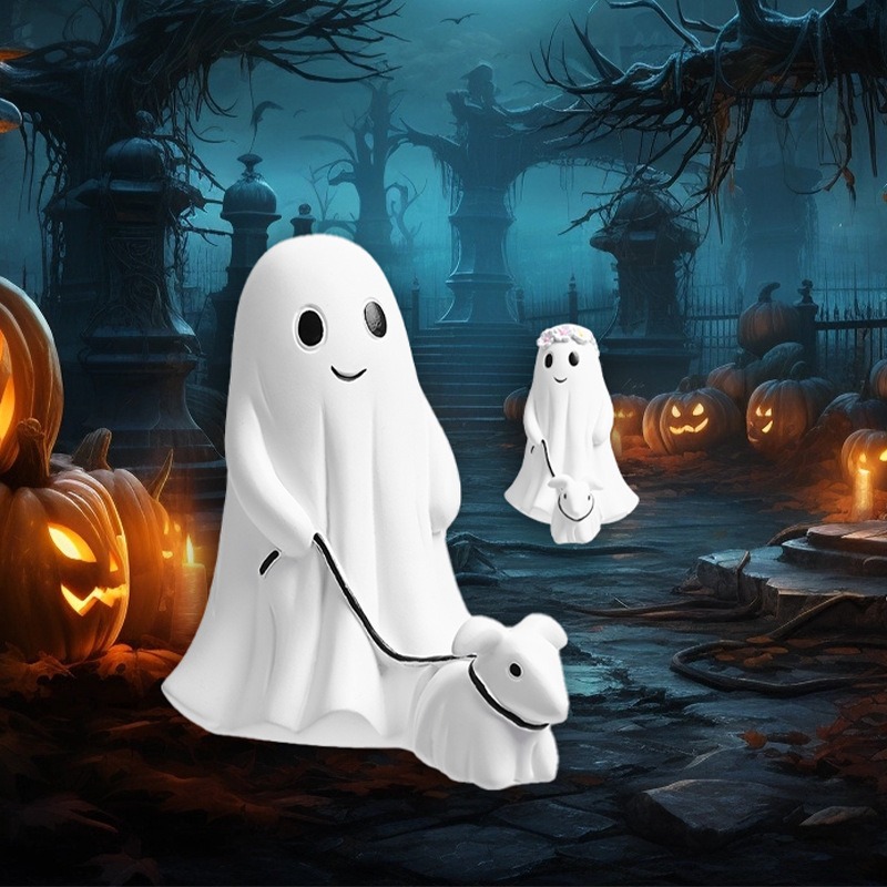 Ghost Walking Dog Statue Set
