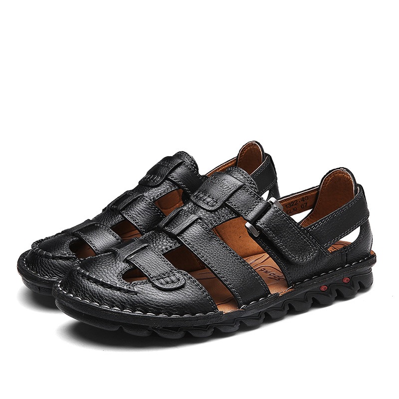 Men Closed Toe Leather Fisherman Adjustable Summer Sandals
