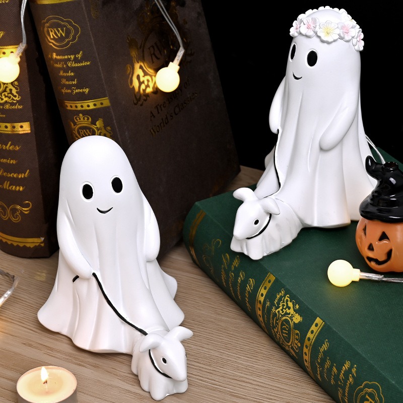 Ghost Walking Dog Statue Set