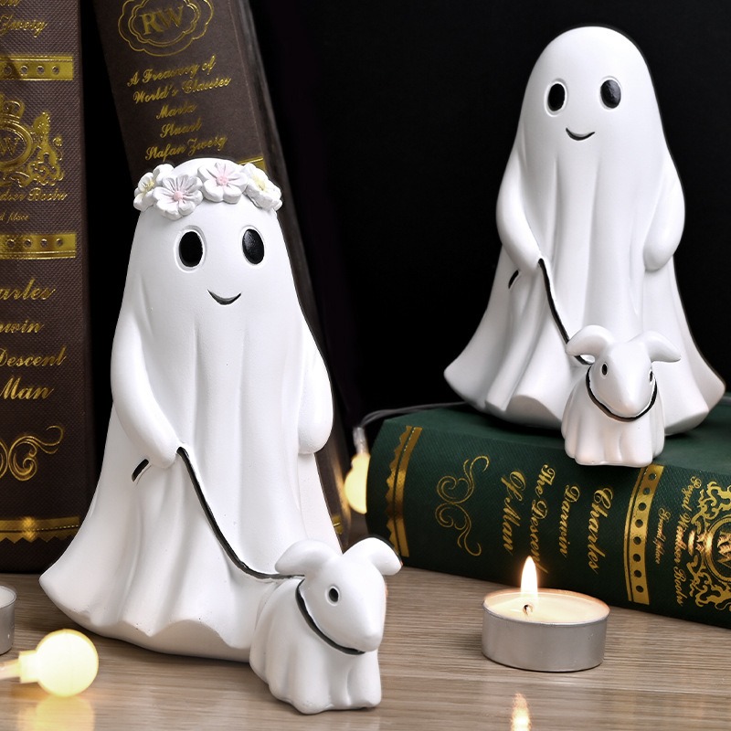 Ghost Walking Dog Statue Set