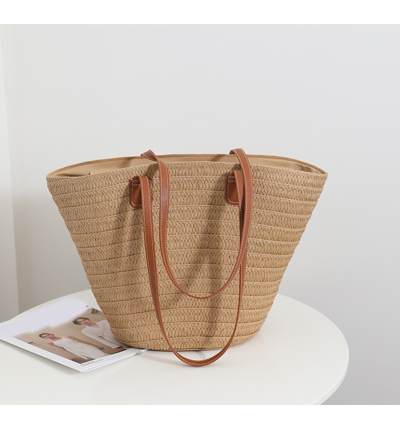 Straw Bag Women Rattan Woven Shoulder Handbag Summer Beach Bag Top Handle Big Capacity Travel Tote