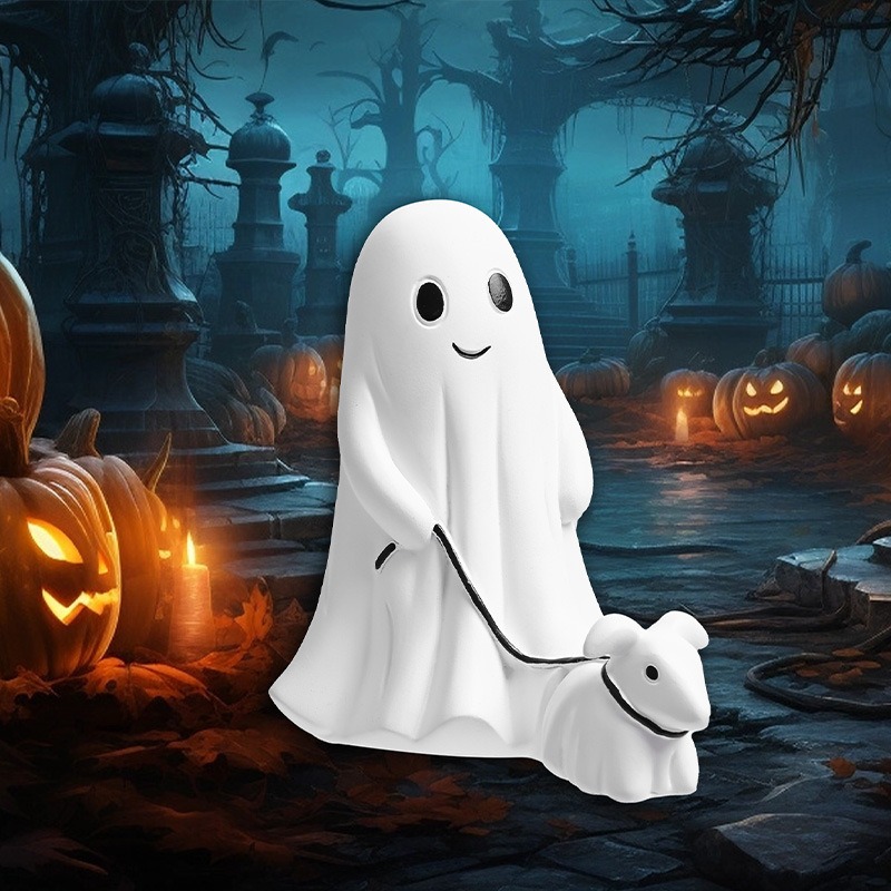 Ghost Walking Dog Statue Set