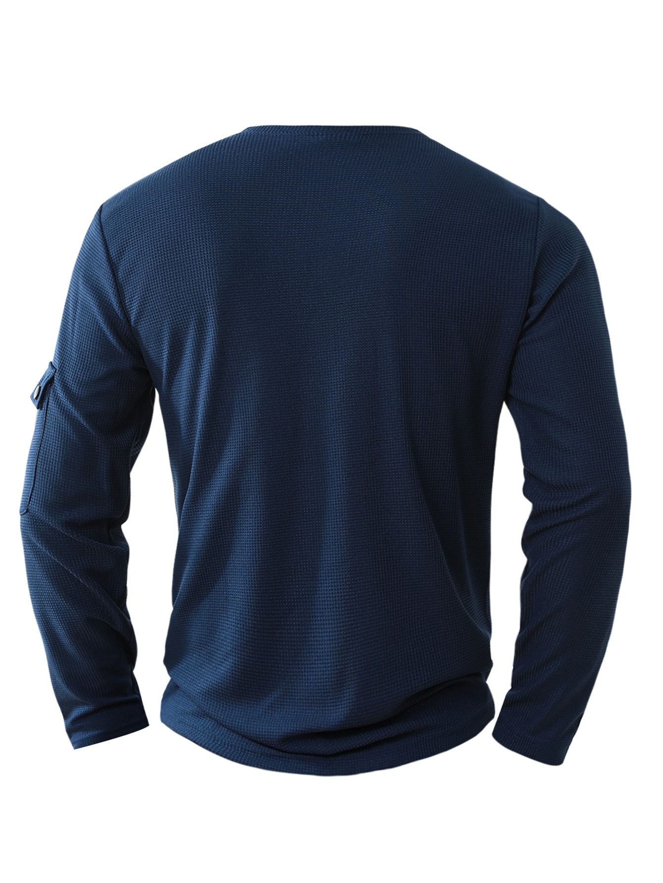 Mens Casual Waffle Henley Tops False Bilayer Quarter Button Solid Color Pullover With Pockets