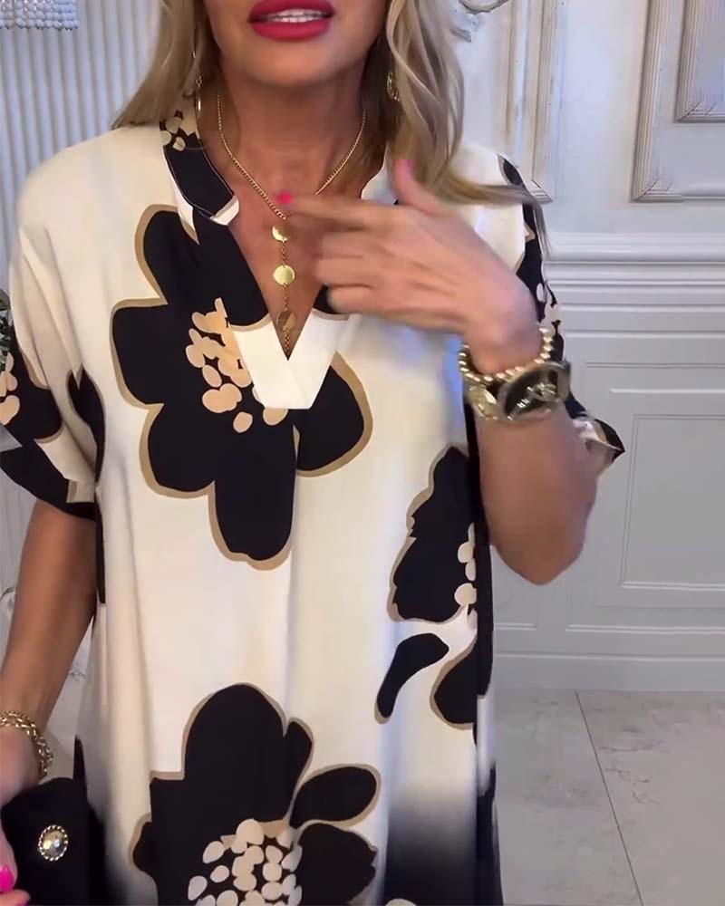 🌸2025 New Fashion🌸 Women's Printed Loose Deep V-Neck Dress