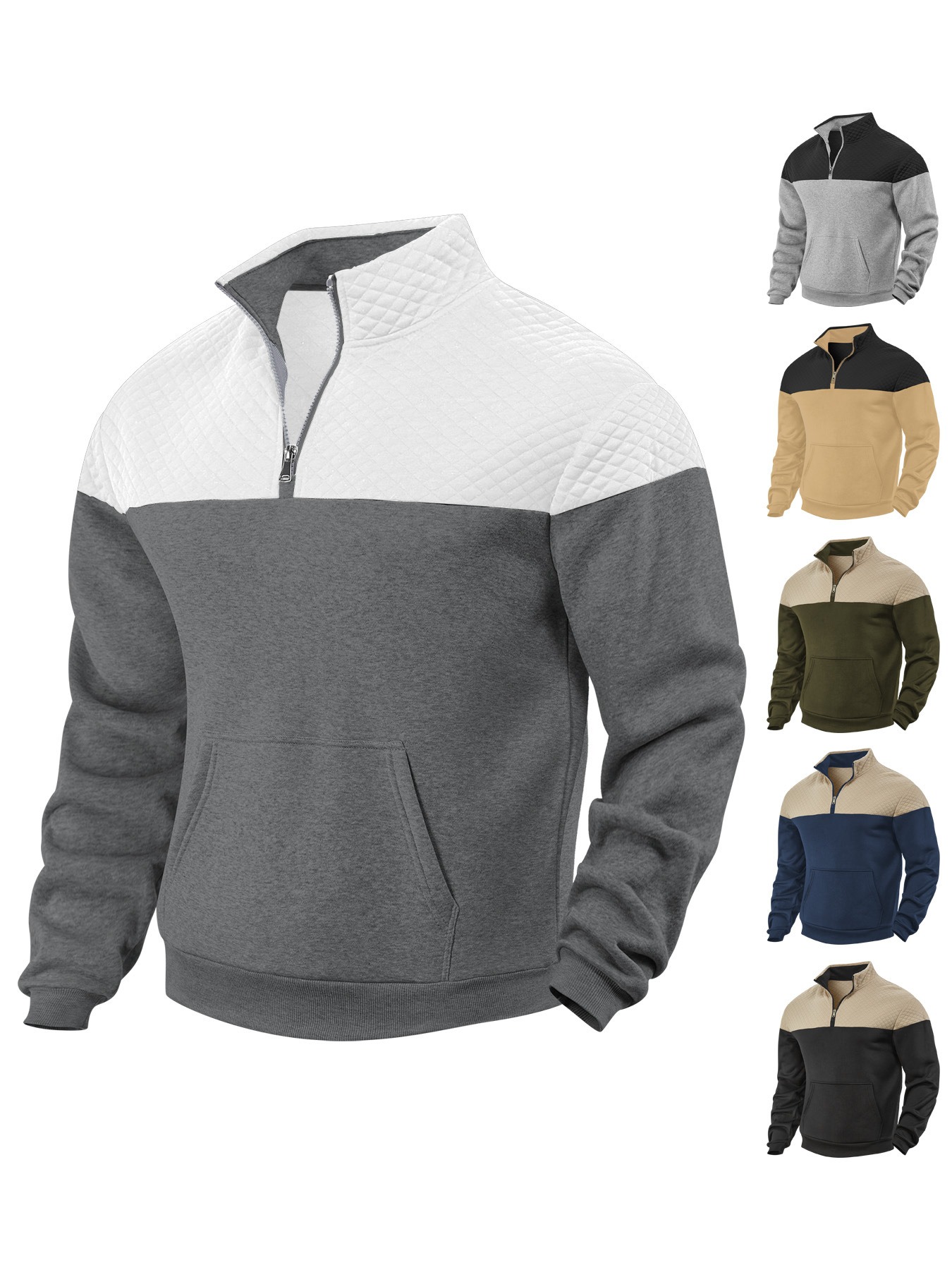 Men's Waffle Quarter Zip Sports & Outdoor Standing Collar Sweatshirt 