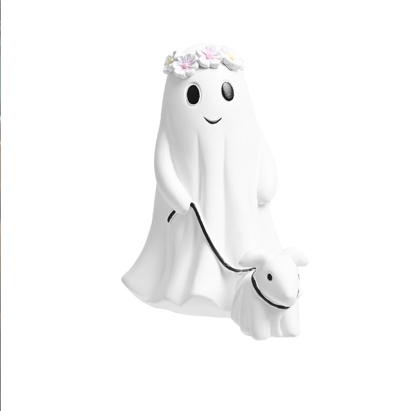 Ghost Walking Dog Statue Set