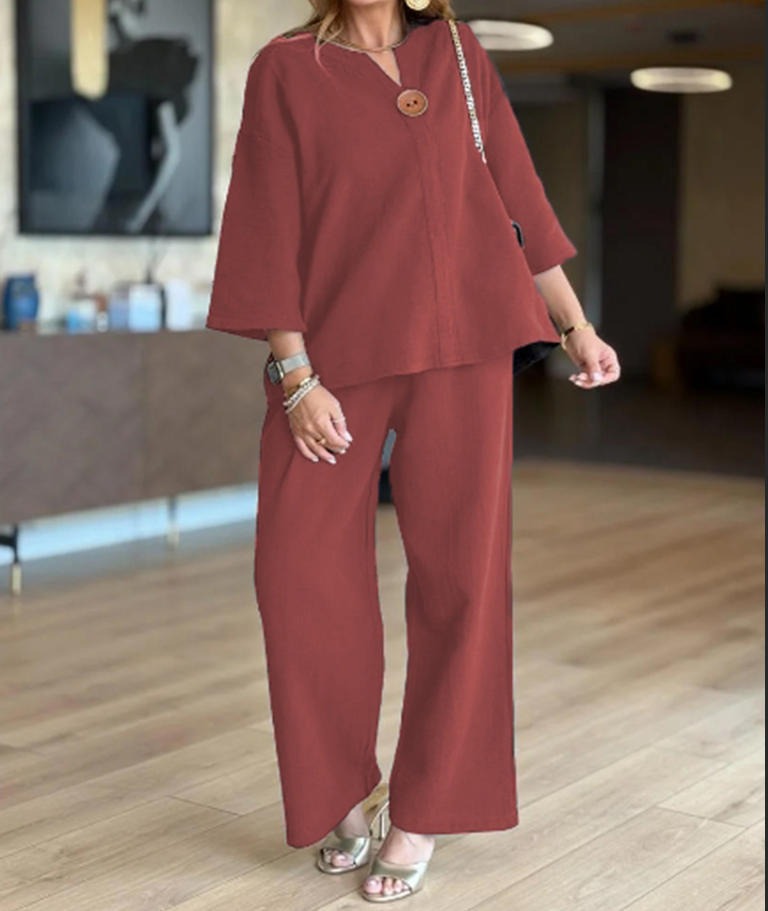 Linen casual loose shawl wide-leg pants top two-piece suit