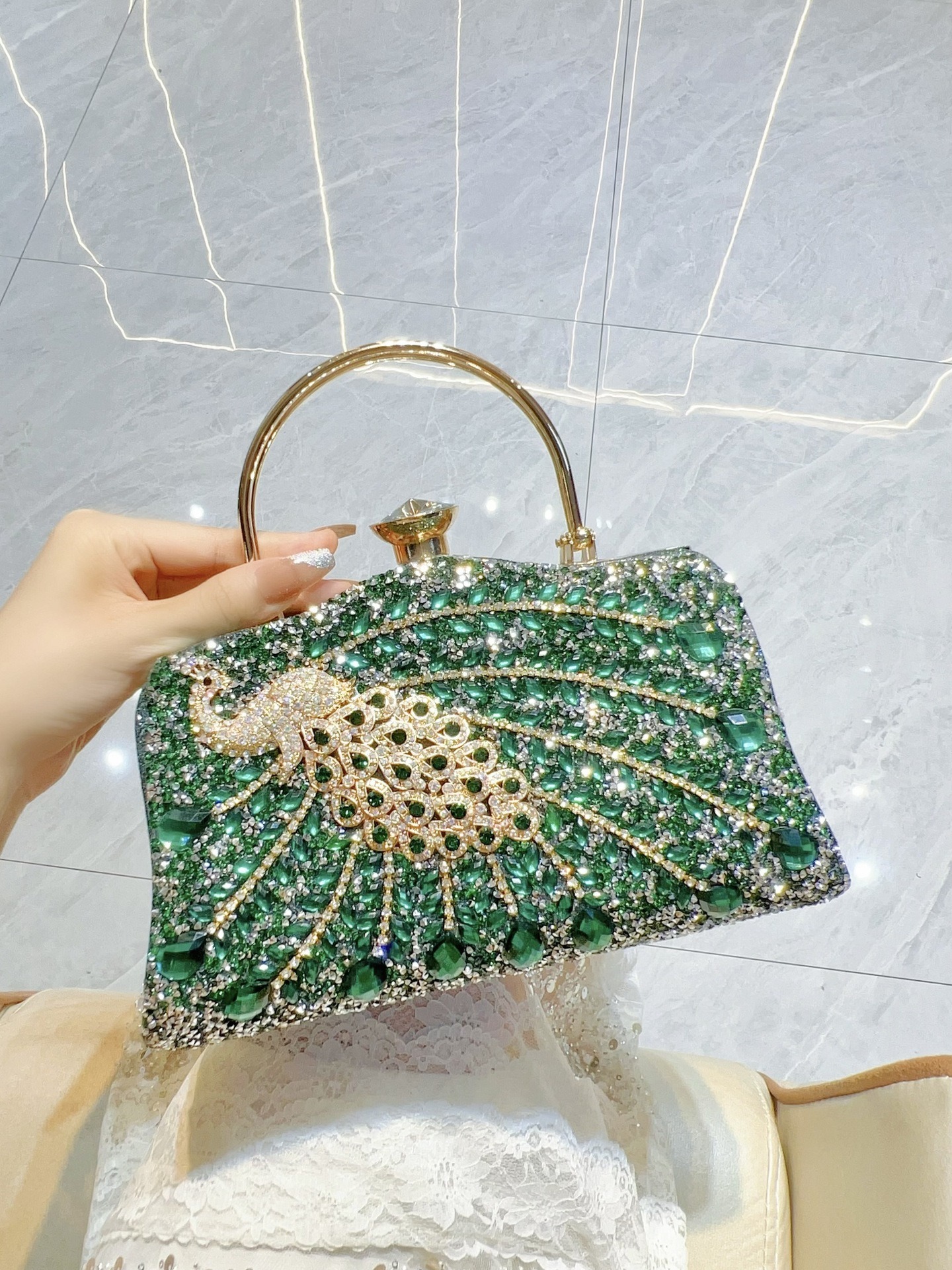 Peacock shape diamond handbag