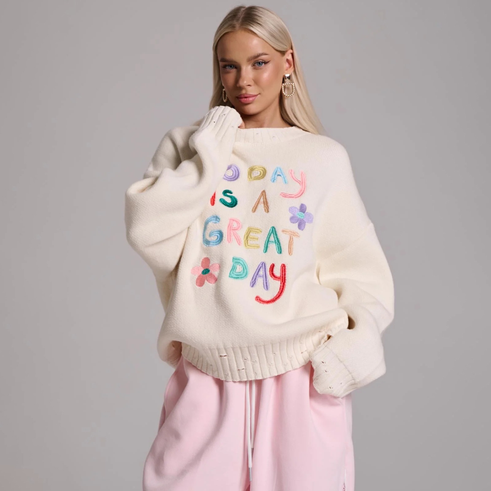 Women's loose lazy letter embroidered sweater