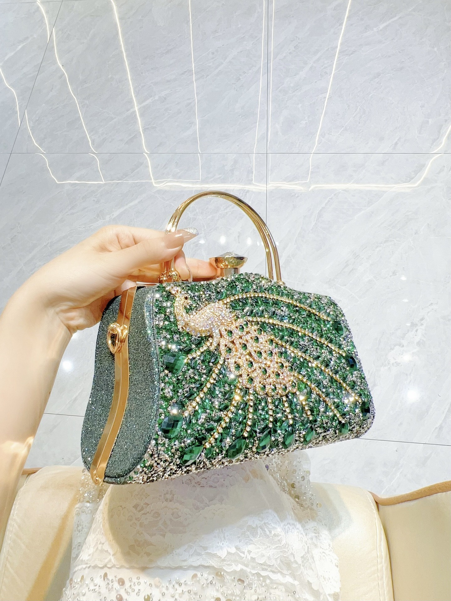 Peacock shape diamond handbag