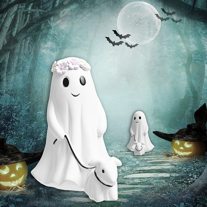 Ghost Walking Dog Statue Set