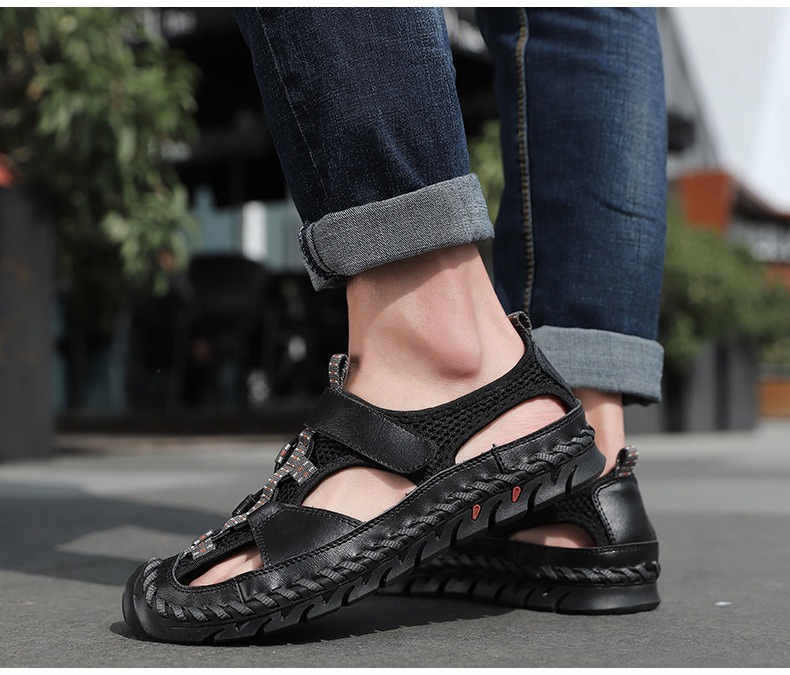 Men's Summer Leather Sandals With Non-Slip Wear-Resistant Outsole