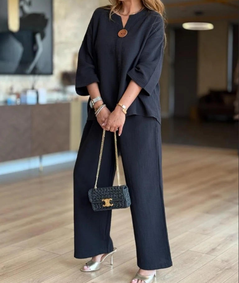Linen casual loose shawl wide-leg pants top two-piece suit