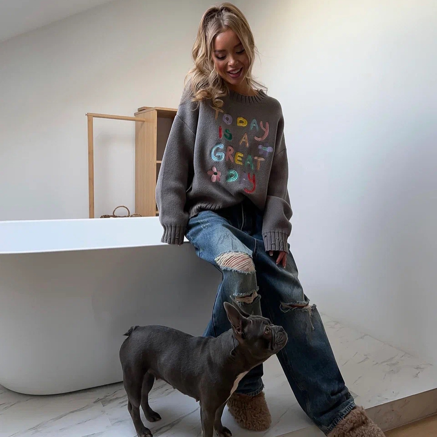 Women's loose lazy letter embroidered sweater